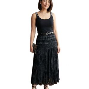 Simon Chang Black Tiered Maxi Skirt with Lace & Sequins - Size 6